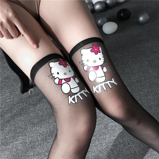 Japanese Kitten Print Stockings Transparent Anime Print Stockings